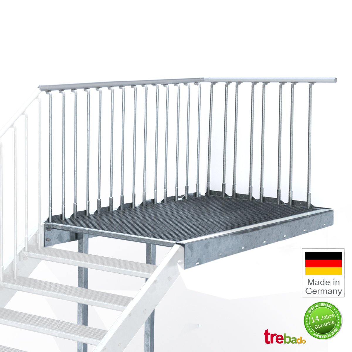 Auentreppen Podest, Laufflche 80 cm Stahl verzinkt inklusive  Brstungsgelnder | Treppen, Bausatz, do-it-yourself