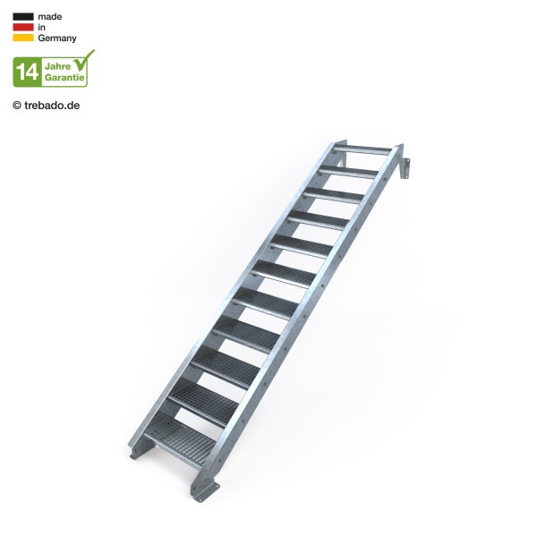 Elfstufige, geradläufige Treppe, ohne Geländer und 60 cm langen Stufen