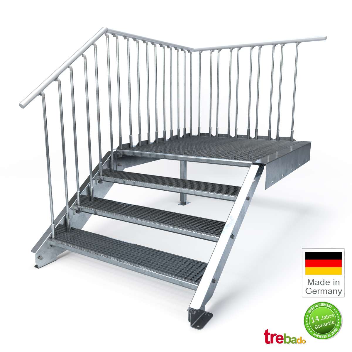 Außentreppe mit Podest 4 Steigungen, Laufweite 120 cm Treppen