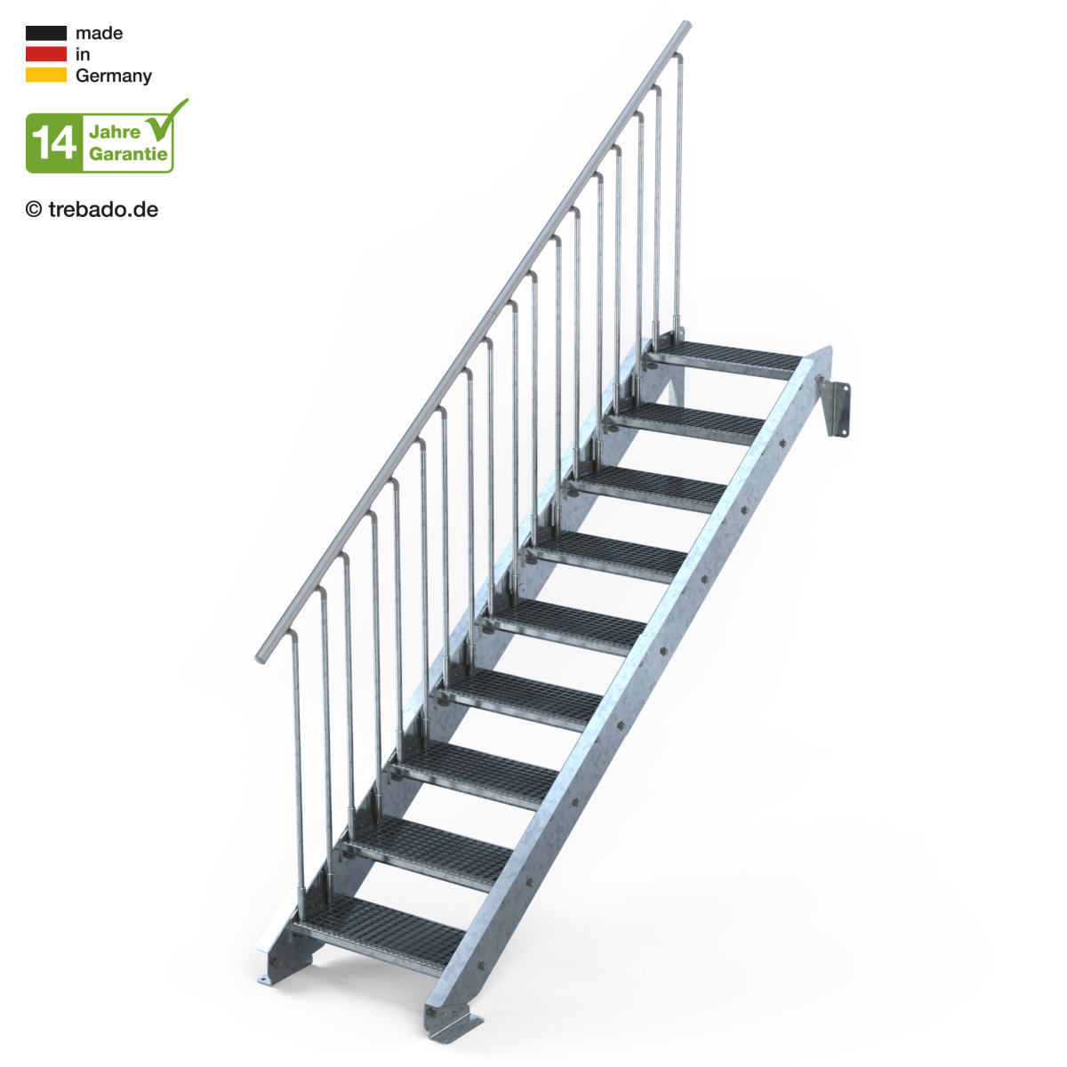 Außentreppe gerade 10 Steigungen, 9 Stufen 60 bis 120 cm Treppen